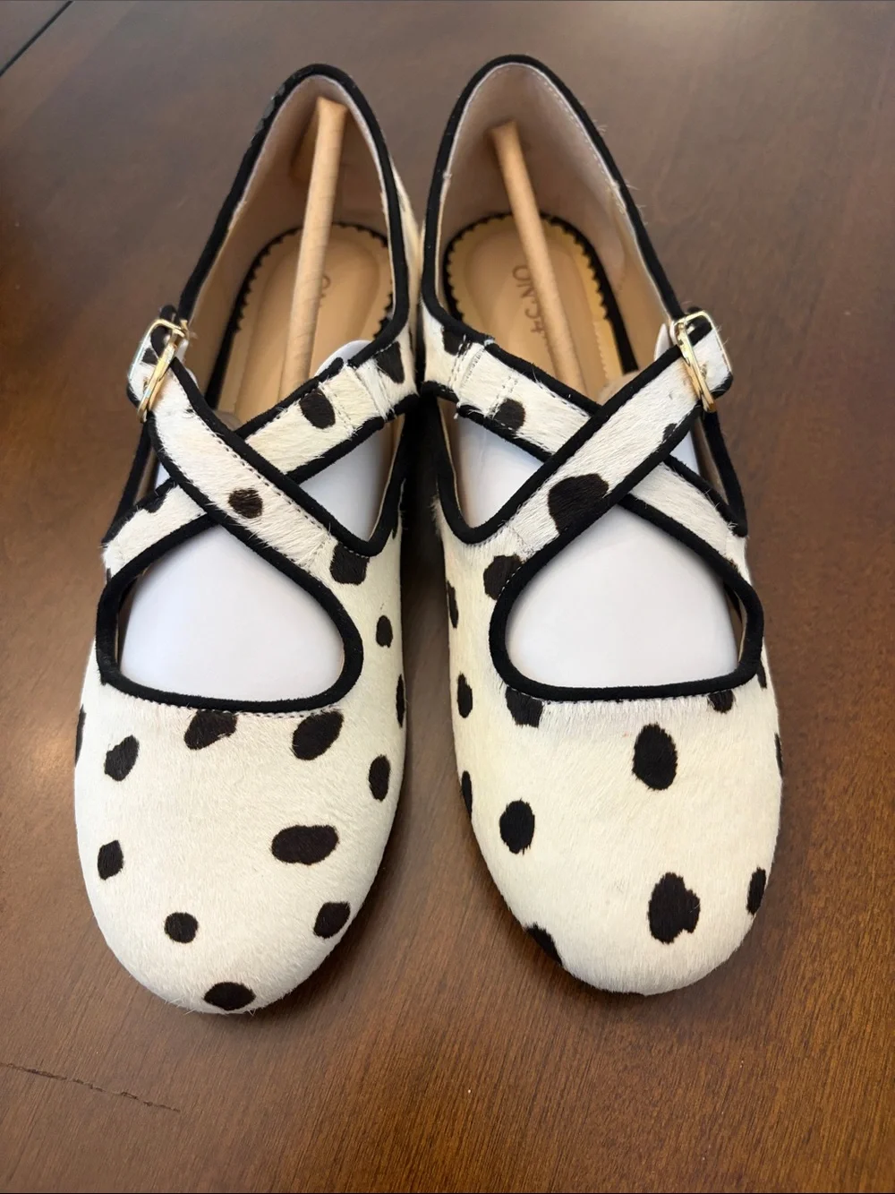 Dalmatian-Print Mary Jane Flats in White & Black - Picture 1 of 5